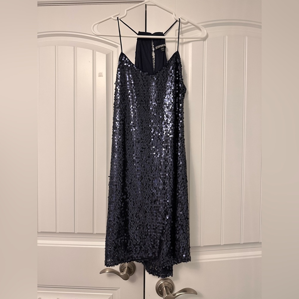 Express Navy Sequin Mini Dress S NWOT